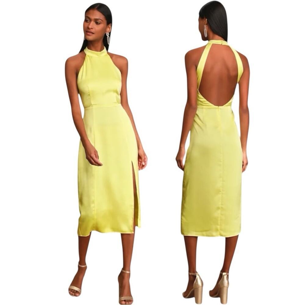 Lulus Women’s Open Back Yellow Halter Dress Size Medium